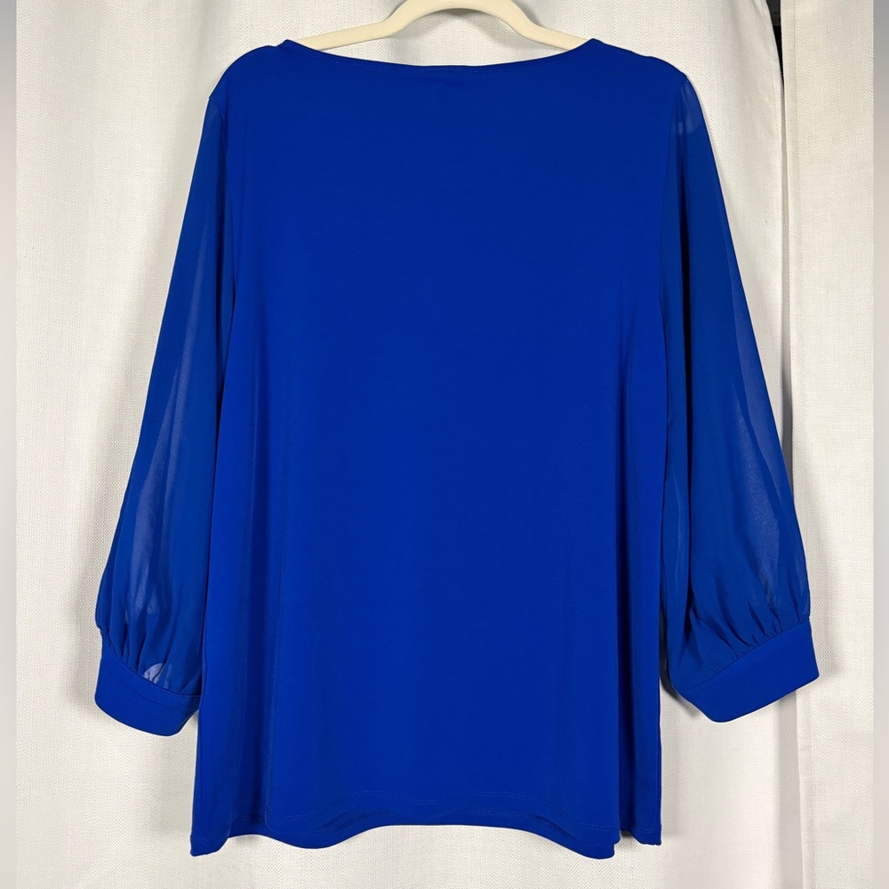 Calvin Klein Sheer Long Sleeve Blouse in Admiral Blue Size Large - Picture 2 of 9